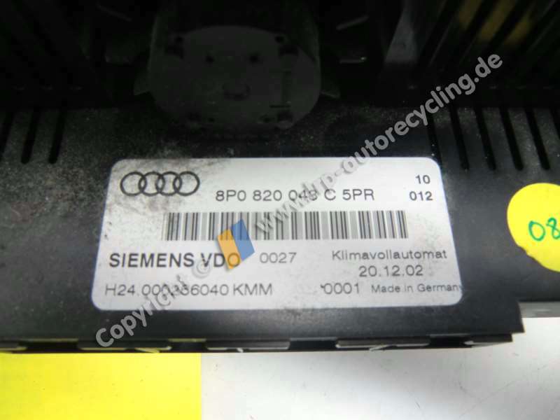 Audi A3 8P original Heizungsregulierung Klimabedienteil 8P0820043C VDO BJ2002